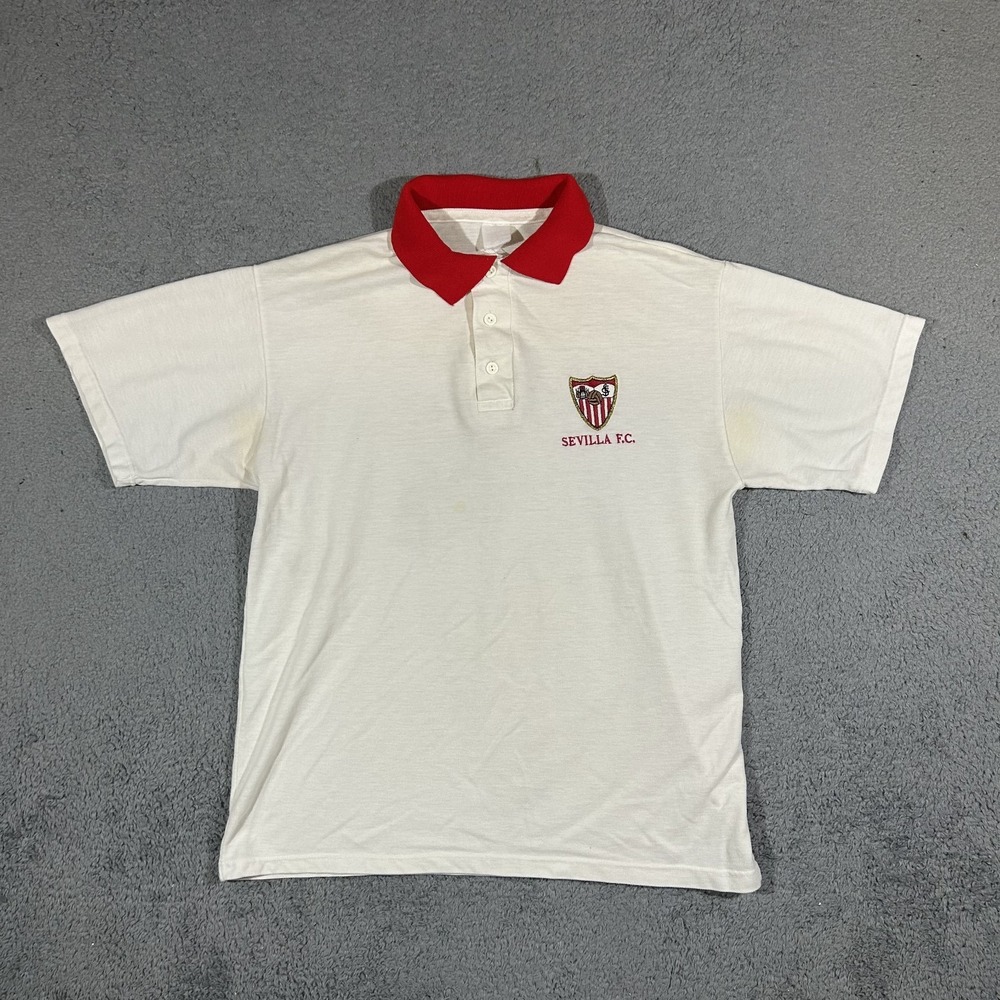 Vintage 90's White Sevilla F.C. Polo Shirt Men's Medium #3861